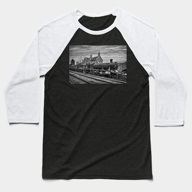 GWR Locomotive 2857 Black and White Baseball T-Shirt by SteveHClark